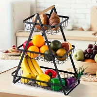 Настольная трехъярусная корзина - фруктовница с деревянной ручкой Triple Fruit Basket · Разборная металлическая корзина для фруктов