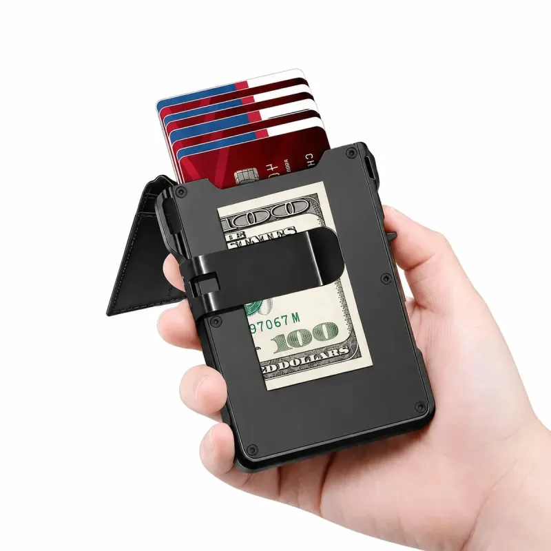 Компактный кошелёк-картхолдер 26X-56 с RFID-защитой чёрный • Кошелёк для карт 26X-56 с отделением для купюр, визитница и держатель банковских карт