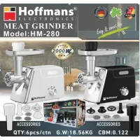 Електрична м’ясорубка Hoffmans HM-280 2000 Вт • Шнекова м’ясорубка з реверсом, 3 решітками та насадкою для ковбас