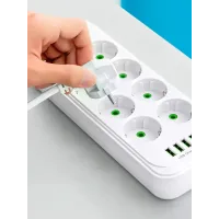 Мережевий подовжувач-фільтр PNS-02/D10 білий 5 м з LED-індикатором, 4 USB і PD Type-C • Розгалужувач живлення 10–220V для дому, офісу та техніки