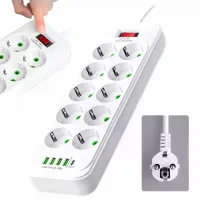 Мережевий подовжувач-фільтр PNS-02/D10 білий 5 м з LED-індикатором, 4 USB і PD Type-C • Розгалужувач живлення 10–220V для дому, офісу та техніки