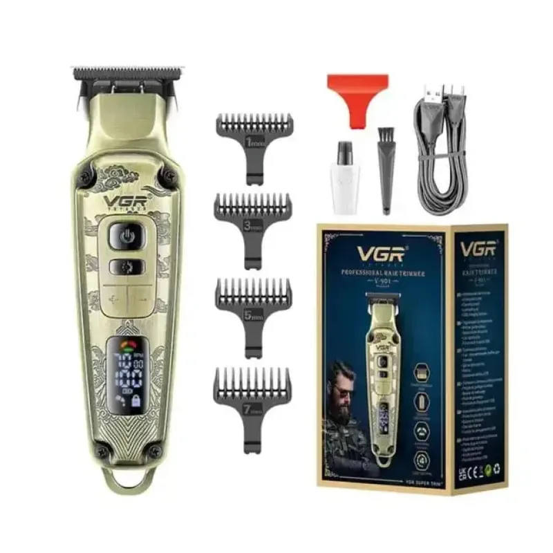 Машинка для стрижки VGR V-901 • Тример для волосся з дисплеєм і 4 насадками 1600 мАг