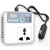 Автомобильный инвертор Car Power 150W 12V–220V • Преобразователь напряжения от прикуривателя 12V в 220V с 2 USB, Type-C PD и дисплеем