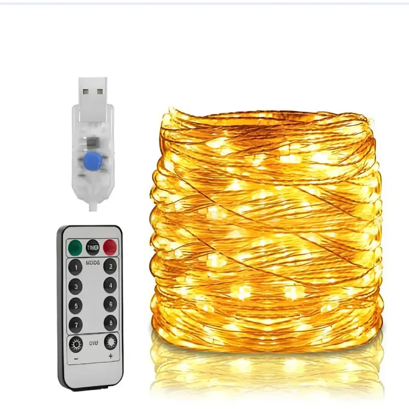 Світлодіодна гірлянда Роса USB 2 метри з пультом дистанційного управління ∙ Гірлянда мідна проволока 200LED 2M USB XL-76-20