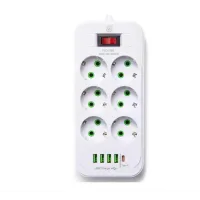 Мережевий подовжувач-фільтр PNS-03/D6 білий 3 м з LED-індикатором, 4 USB і PD Type-C • Розгалужувач живлення 6–220V для дому, офісу та заряджання гаджетів