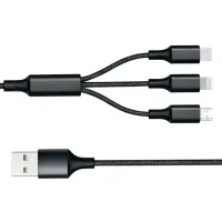 Кабель 3 в 1 26X-202 USB-A 1,2 м чёрный • Зарядный кабель 26X-202 Type-C Lightning Micro USB до 6A для быстрой зарядки и передачи данных
