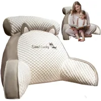Подушка-спинка PILLOW-07 для дивана бело-серая • Мягкая ортопедическая подушка PILLOW-07 для чтения и поддержки спины 60×40 см бело-серая