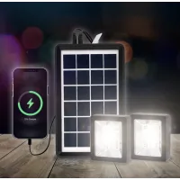 Портативна сонячна система EP-05 6V3W з літієвою батареєю, двома LED лампами та можливістю підзарядки телефону ∙ Лампа-прожектор EP-05 із сонячною панеллю 6V3W