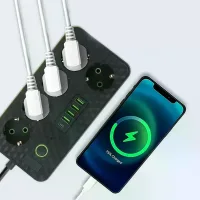 Мережевий фільтр HG-2505 на 5 розеток чорний • Подовжувач 3 м з 4 USB, Type-C, вимикачем і заземленням для дому та офісу