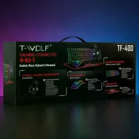 Ігровий комплект Gaming Combo 4-in-1 T-Wolf TF-400 чорний • Геймерський набір клавіатура, миша, навушники та килимок для ПК
