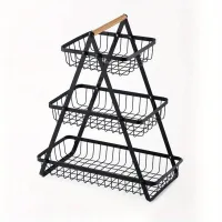 Настольная трехъярусная корзина - фруктовница с деревянной ручкой Triple Fruit Basket · Разборная металлическая корзина для фруктов