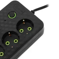 Мережевий фільтр HG-2505 на 5 розеток чорний • Подовжувач 3 м з 4 USB, Type-C, вимикачем і заземленням для дому та офісу