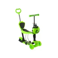 Трехколесный детский самокат 5 в 1 с родительской ручкой и сиденьем Scooter ∙ Самокат трансформер 18-1 для детей со светящимися колесами, регулируемой высотой руля и корзиной
