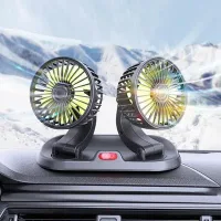 Двоголовий вентилятор для салону авто з регулятором швидкості та поворотом на 360° • Автомобільний вентилятор з двома головками USB X666