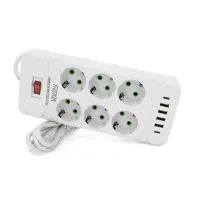 Мережевий подовжувач-фільтр PNS-03/D6 білий 3 м з LED-індикатором, 4 USB і PD Type-C • Розгалужувач живлення 6–220V для дому, офісу та заряджання гаджетів