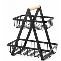 Настільний двоярусний кошик - фруктівниця з дерев'яною ручкою Double Fruit Basket · Розбірний металевий кошик для фруктів