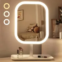 Настольное зеркало для макияжа KAR192 с LED-подсветкой белое • Аккумуляторное косметическое зеркало KAR192 с сенсорным управлением, 3 режимами света и органайзером