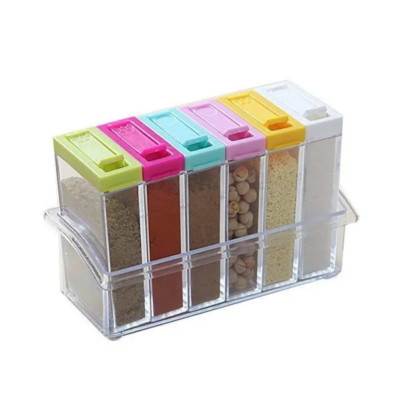 Набір ємностей для спецій Seasoning Six Piece Set, 6 баночок ∙ Кухонний набір - спецівниця на підставці ∙ Екопластик