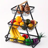 Настольная трехъярусная корзина - фруктовница с деревянной ручкой Triple Fruit Basket · Разборная металлическая корзина для фруктов