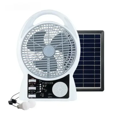Портативний вентилятор 4в1 із сонячною панеллю, Bluetooth, радіо та LED-підсвіткою · 8″ настільний вентилятор з акумулятором