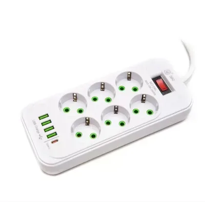 Мережевий подовжувач-фільтр PNS-03/D6 білий 3 м з LED-індикатором, 4 USB і PD Type-C • Розгалужувач живлення 6–220V для дому, офісу та заряджання гаджетів
