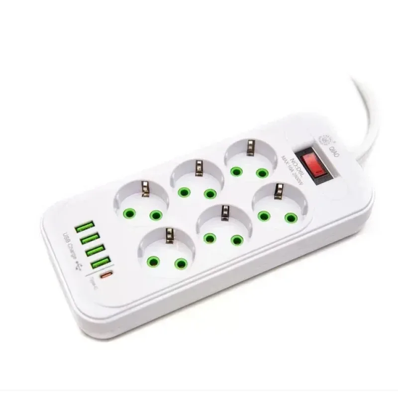 Мережевий подовжувач-фільтр PNS-03/D6 білий 3 м з LED-індикатором, 4 USB і PD Type-C • Розгалужувач живлення 6–220V для дому, офісу та заряджання гаджетів