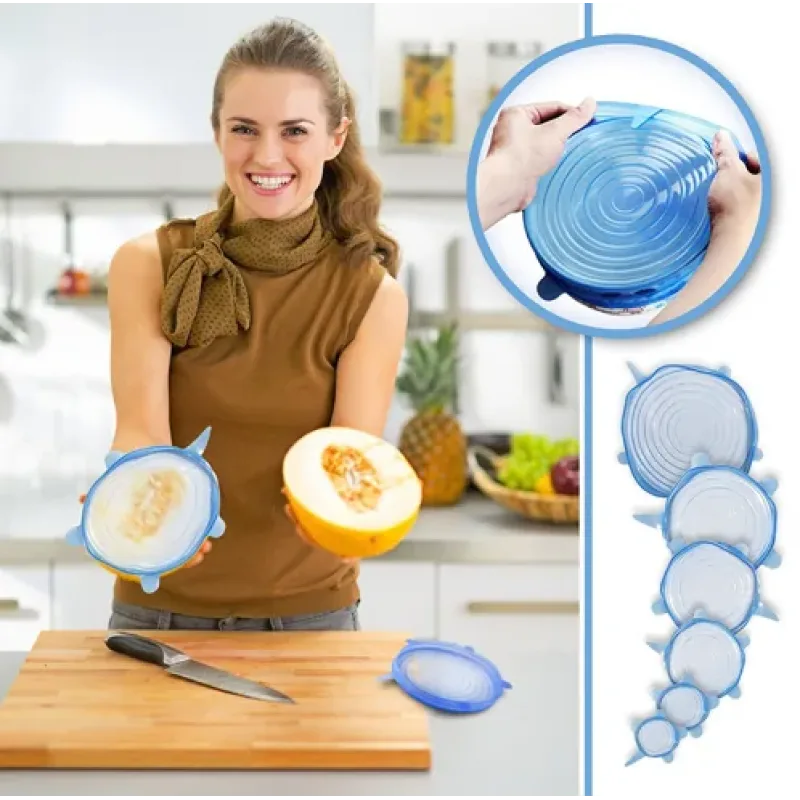 Універсальні силіконові кришки Super stretch silicone, 6 шт ∙ Набір кришок для посуду та ємностей