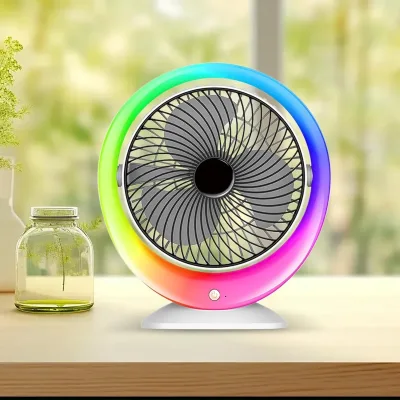 Настільний вентилятор з підсвіткою Mini fan VU-04 • Міні-вентилятор з батареєю 1200 мАг, LED-підсвіткою та 3 режимами обдування