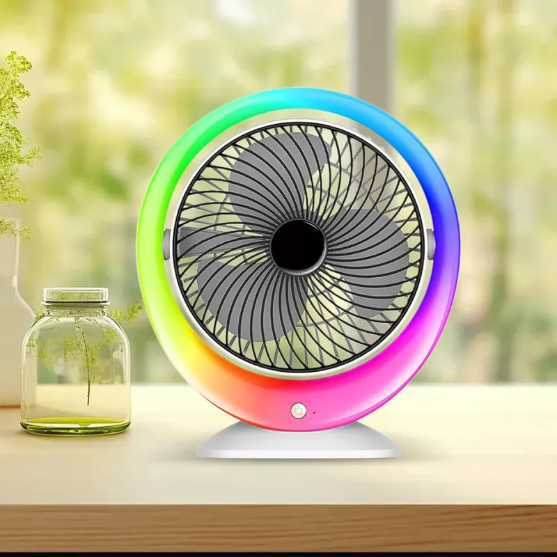 Настільний вентилятор з підсвіткою Mini fan VU-04 • Міні-вентилятор з батареєю 1200 мАг, LED-підсвіткою та 3 режимами обдування