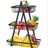 Настольная трехъярусная корзина - фруктовница с деревянной ручкой Triple Fruit Basket · Разборная металлическая корзина для фруктов