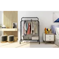 Подвійна стійка – вішалка для одягу Double floor Hanger з полицею для взуття, Ш104хГ41.5хВ152