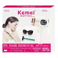 Фотоепілятор Kemei KM-7106 білий • Домашній IPL-епілятор для видалення волосся на обличчі, ногах, руках, тілі, пахвах і зоні бікіні