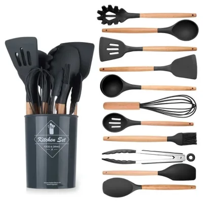 Набор кухонных принадлежностей Kitchen Set, 12 предметов ∙ Силиконовые аксессуары для кухни с подставкой