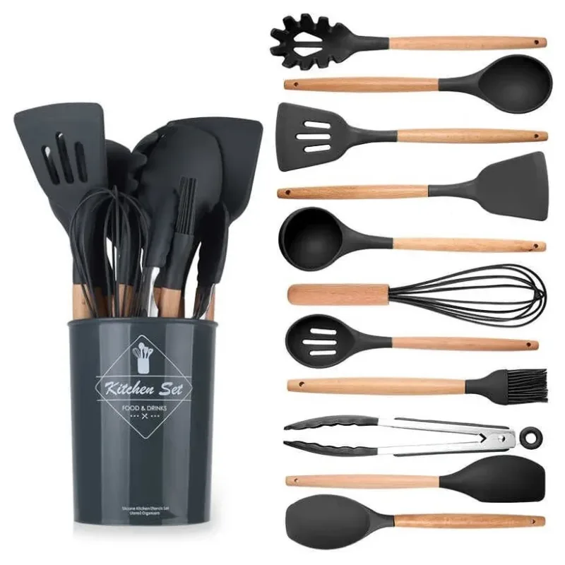 Набір кухонного приладдя Kitchen Set, 12 предметів ∙ Силіконові аксесуари для кухні з підставкою