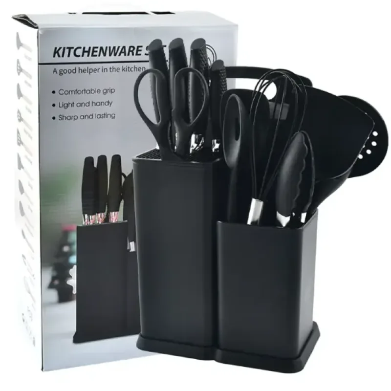 Кухонний набір ножів та аксесуарів Kitchenware Set, 20 предметів ∙ Інструменти для кухні з підставкою та обробною дошкою