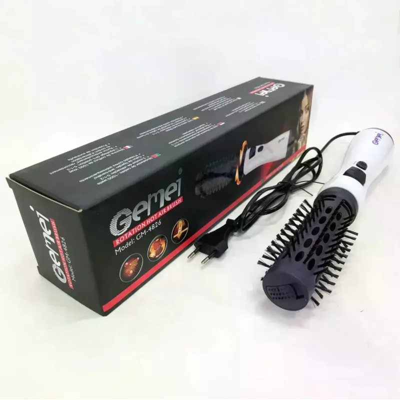 Фен-щітка для волосся GEMEI GM-4826 1000W • Обертовий фен-браш для сушіння, укладання, об'єму та створення природної хвилі