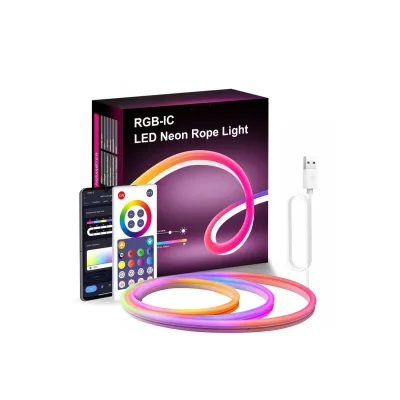 Неонова світлодіодна стрічка LED Neon Strip 5 м · Неоновий RGB гнучкий шнур з керуванням від телефону