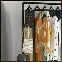 Підлогова вішалка-стійка для одягу 2453/YH9918-3 з полицями та двома перекладинами • Відкритий гардероб-органайзер для одягу та взуття 134х51х32 см, чорний