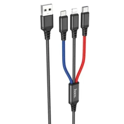 Кабель HOCO X76 Combo 3-in-1 Lightning / Micro-USB / Type-C ∙ Зарядний універсальний USB провід шнур 3 в 1 для заряджання Android / iPhone
