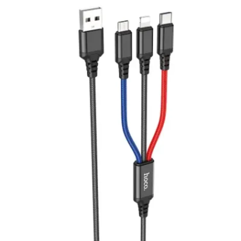 Кабель HOCO X76 Combo 3-in-1 Lightning / Micro-USB / Type-C ∙ Зарядний універсальний USB провід шнур 3 в 1 для заряджання Android / iPhone