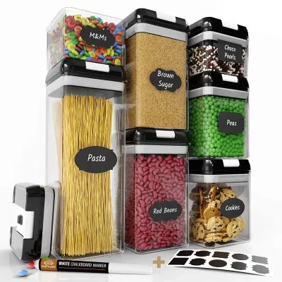 Набор контейнеров FOOD Storage Container Set для хранения еды, сыпучих и круп ∙ 7 емкостей с герметичными крышками ∙ 10 стикеров - этикеток + маркер в комплекте