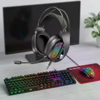 Ігровий комплект Gaming Combo 4-in-1 T-Wolf TF-400 чорний • Геймерський набір клавіатура, миша, навушники та килимок для ПК