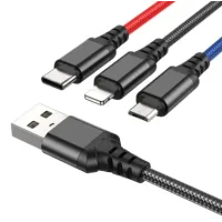 Кабель HOCO X76 Combo 3-in-1 Lightning / Micro-USB / Type-C ∙ Зарядний універсальний USB провід шнур 3 в 1 для заряджання Android / iPhone