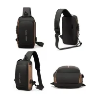 Нагрудна сумка Backpac XL-1514100 чорно-сіра маленька • Сумка через плече з протикрадіжним кодовим замком для міста, поїздок і документів
