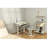 Дитяча парта зі стільчиком 26X-150 сіра • Регульована парта-трансформер 26X-150 з лампою та підставкою для книг