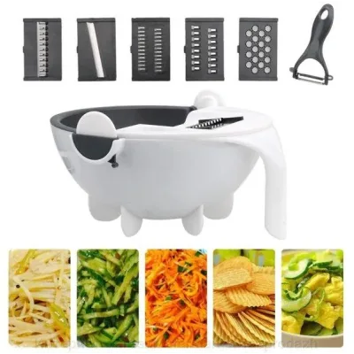 Овочерізка - мультислайсер з кошиком 9 в 1 WET BASKET VEGETABLE CUTTER Багатофункціональна ручна терка-шинковка з ємністю