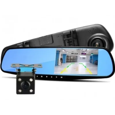 Відеореєстратор – дзеркало Blackbox DVR AK47 з камерою заднього виду ∙ Автомобільний реєстратор на 2 камери Full HD ∙ Режим фото 5 МП ∙ Датчик руху/удару ∙ Нічна зйомка ∙ Мікрофон