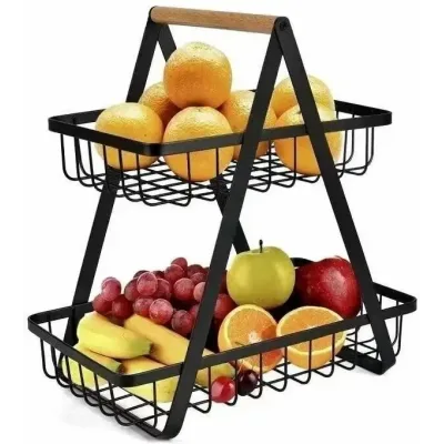 Настольная двухъярусная корзина - фруктовница с деревянной ручкой Double Fruit Basket · Разборная металлическая корзина для фруктов