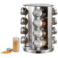 Набір ємностей для спецій Spice Wood Carousel ∙ Карусель - спецівниця на підставці ∙ 16 скляних баночок