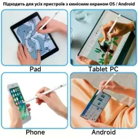 Універсальний активний стилус JT22 білий • Сенсорна ручка Type-C для планшета, телефона, нотаток, малювання та точної роботи з екраном